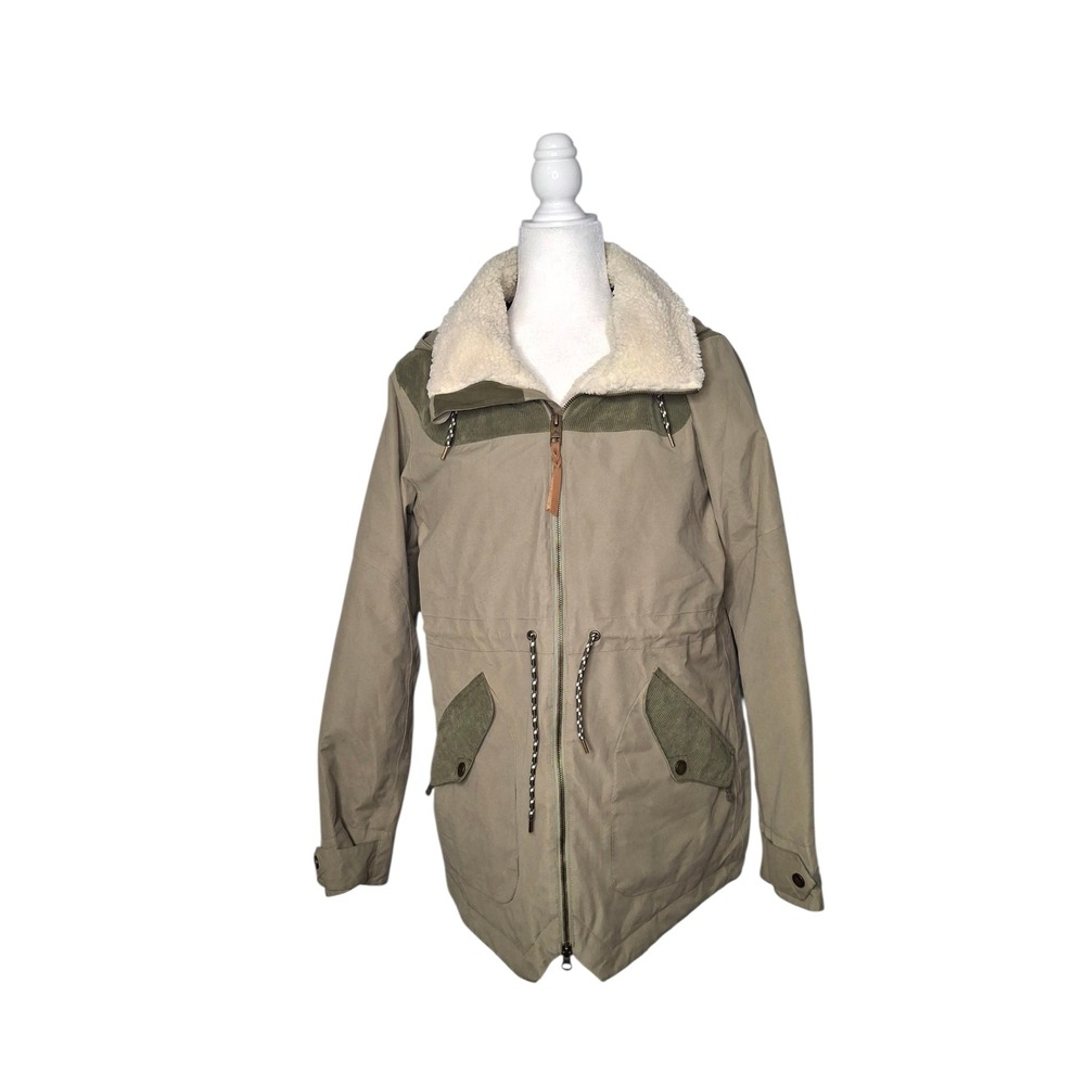 Burton Prowess DryRide Snowboard Jacket Women Khaki/Green/Tan Sherpa Hooded Coat